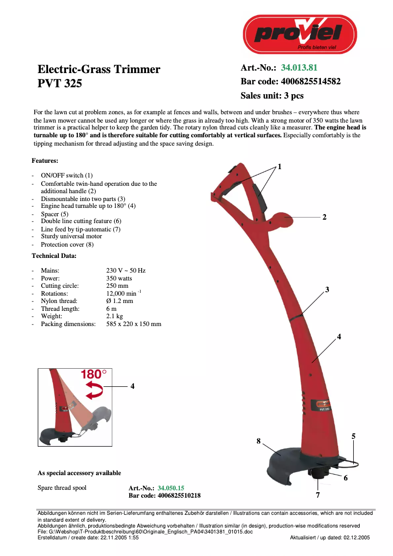 Page 1 de la notice Manuel utilisateur Proviel PVT 325