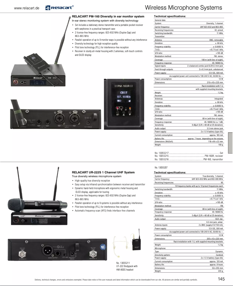 Page 1 de la notice Catalogue Relacart UR-222S