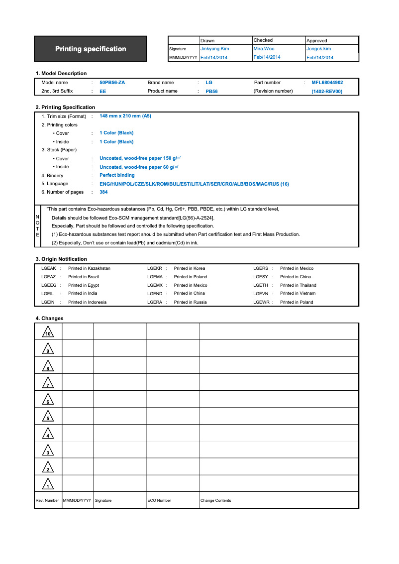Page n°1 - Manuel utilisateur LG 60PB560V