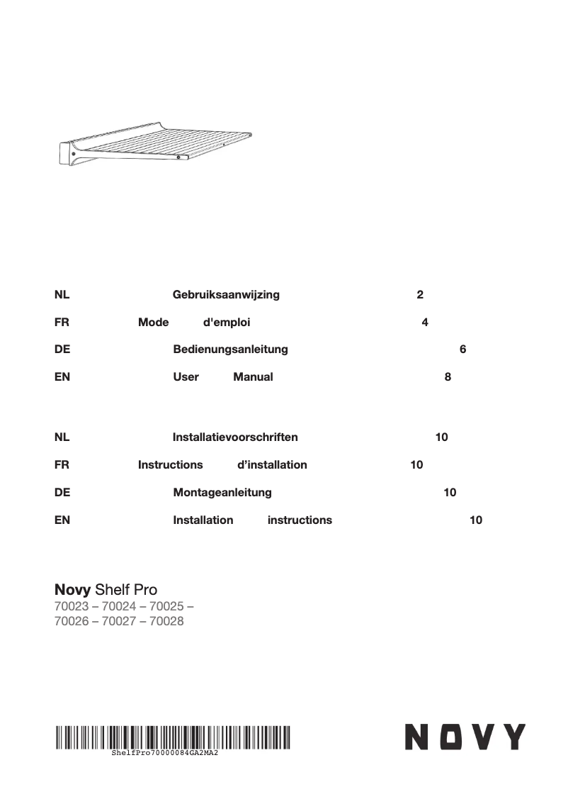 Page 1 de la notice Manuel utilisateur Novy Shelf Pro 70025