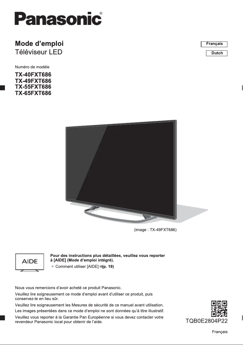 Image de la première page du manuel de l'appareil Viera TX-65FXT686