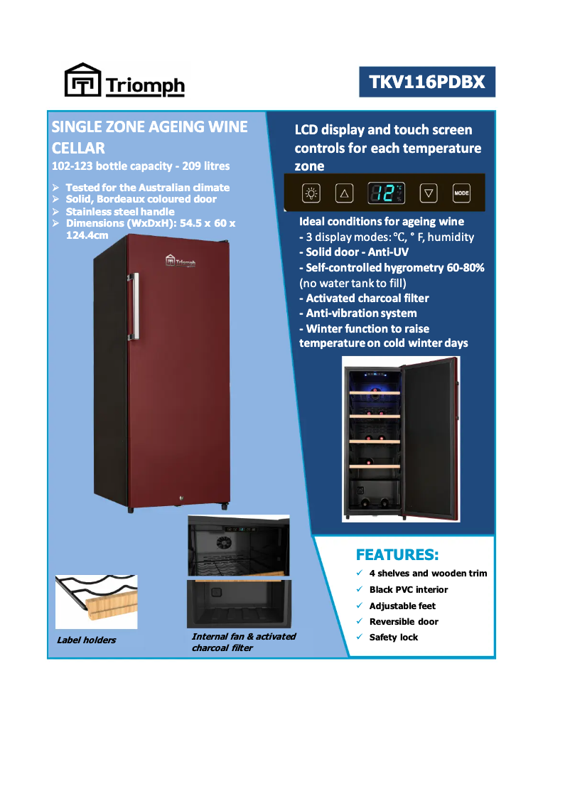Page 1 de la notice Fiche technique Triomph TKV116PDBX