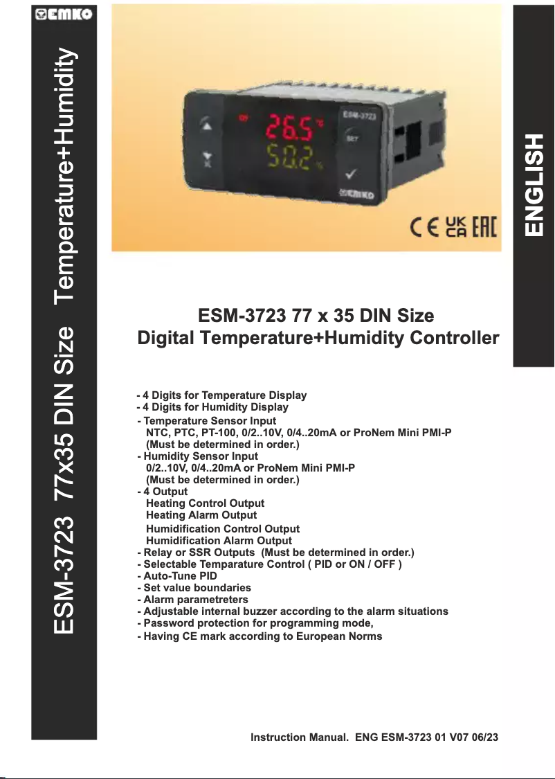 Page n°1 - Manuel utilisateur Emko ESM-3723