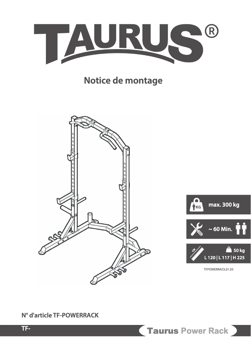 Page 1 de la notice Manuel utilisateur Taurus Power Rack