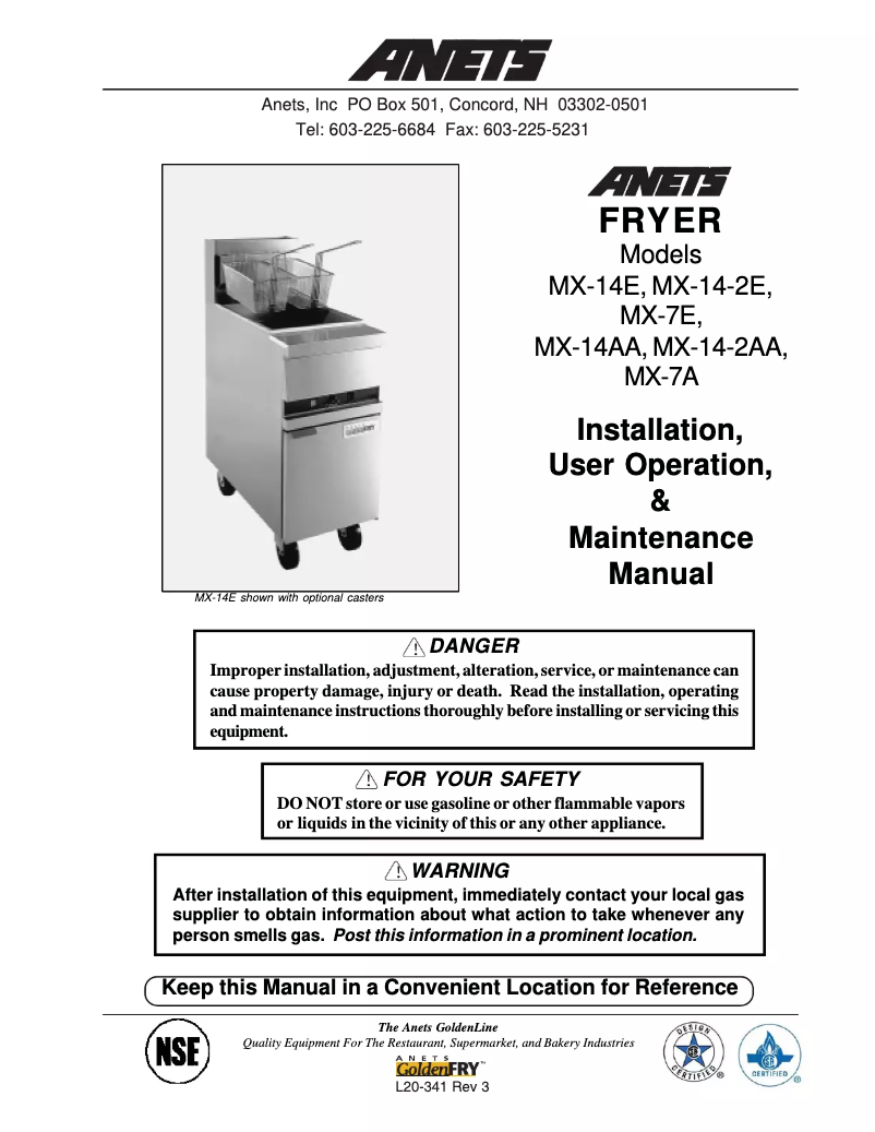 Page 1 de la notice Manuel utilisateur Anets MX-14D
