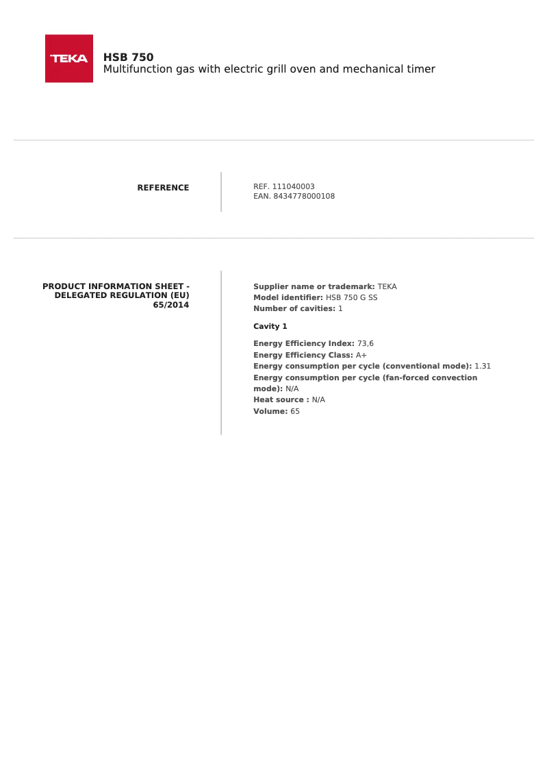 Page n°1 - Fiche technique Teka HSB 724 G