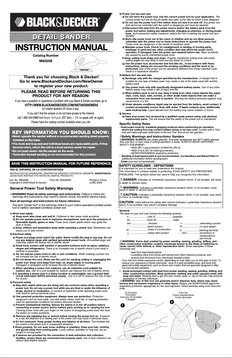 Page 1 de la notice Manuel utilisateur Black & Decker MS525B