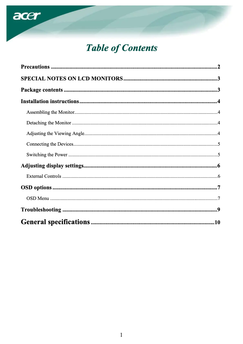 Page n°1 - Manuel utilisateur Acer Value AL1916CBD