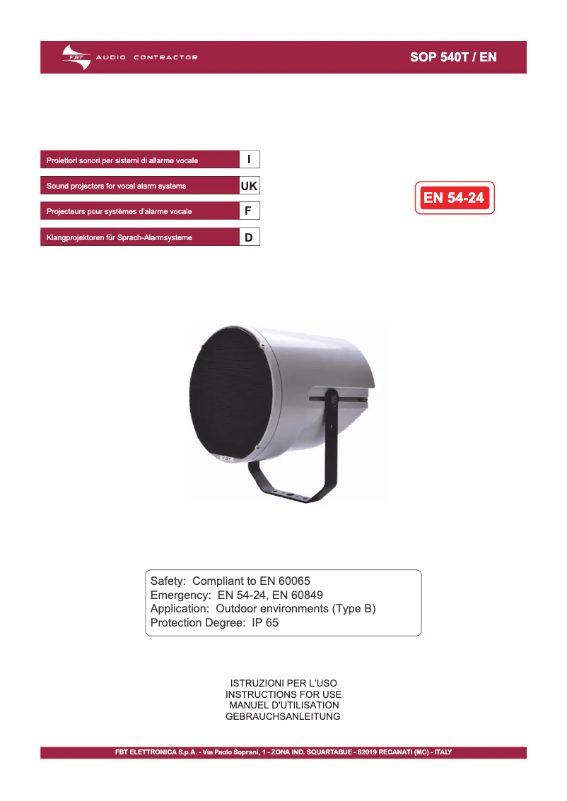 Page 1 de la notice Manuel utilisateur FBT SOP 540 T