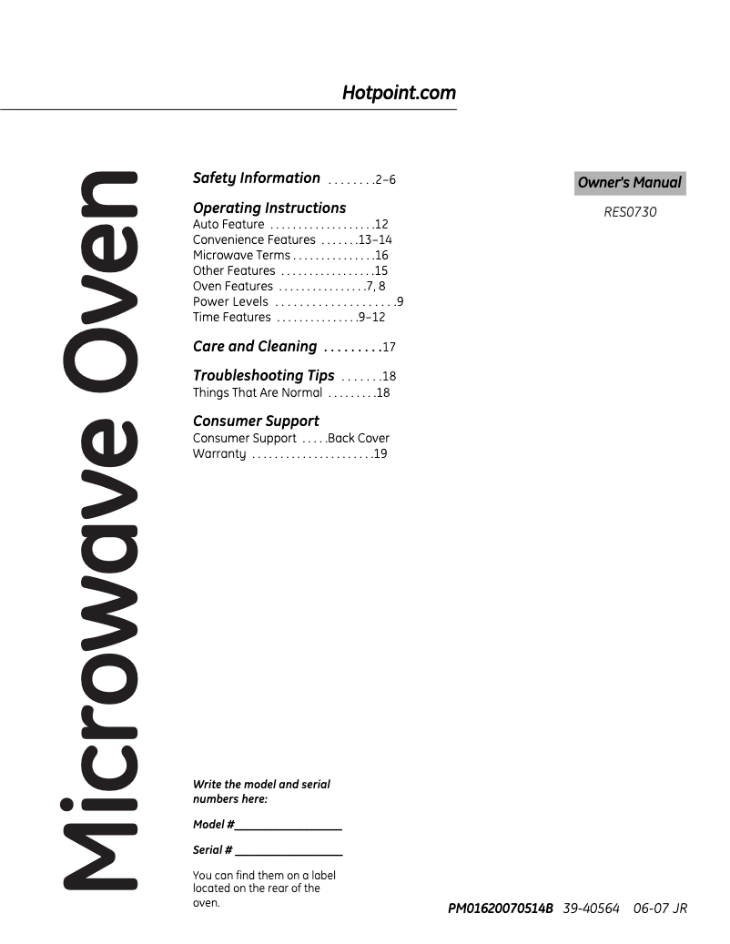 Page n°1 - Manuel utilisateur Hotpoint RES0730DMWB