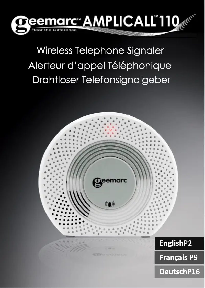 Page 1 de la notice Manuel utilisateur Geemarc AMPLICALL 110