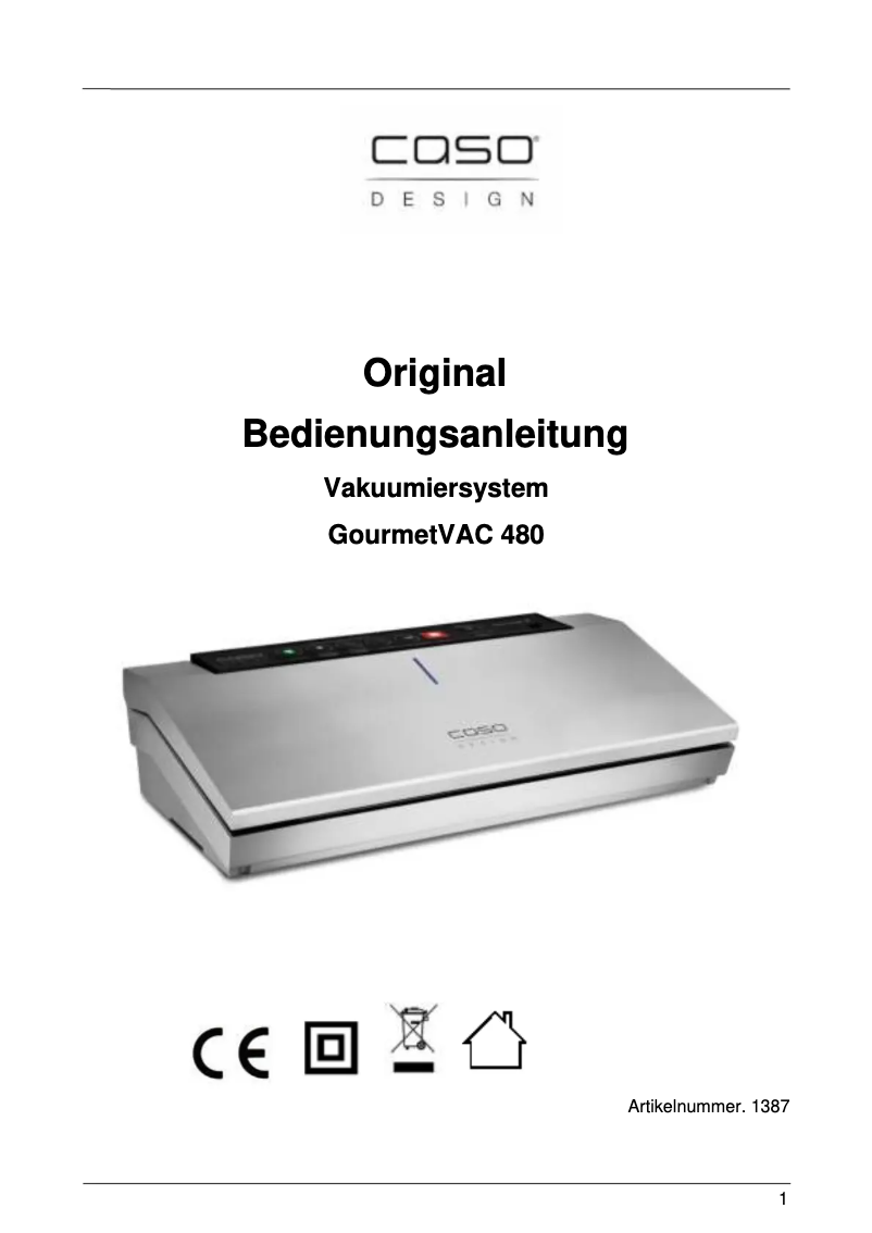 Image de la première page du manuel de l'appareil GourmetVAC 480