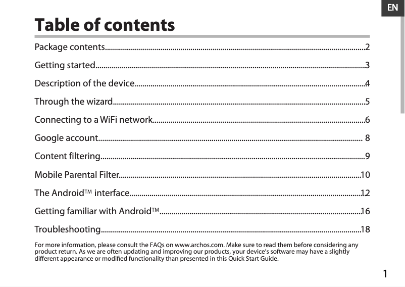 Page 1 de la notice Manuel utilisateur Archos ChildPad 101