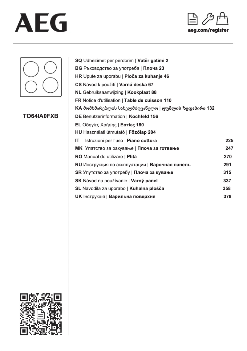 Page 1 de la notice Manuel utilisateur AEG TO64IA0FXB