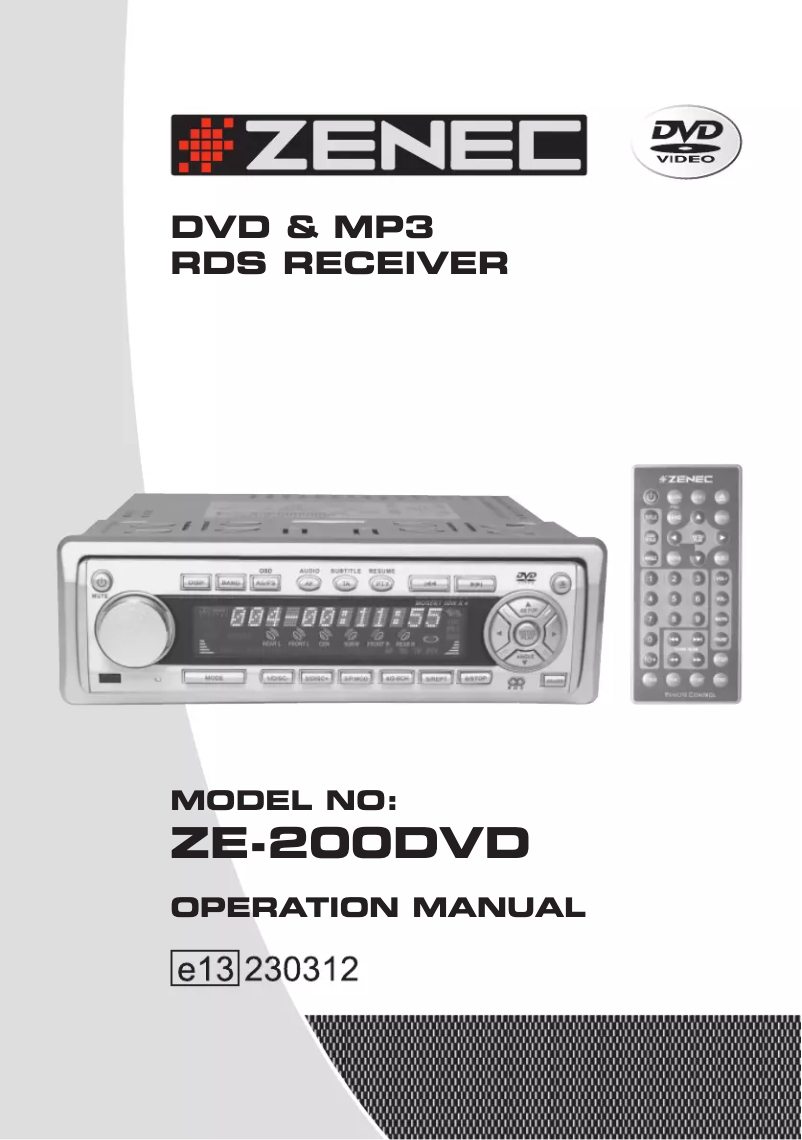 Page 1 de la notice Manuel utilisateur Zenec ZE-200DVD