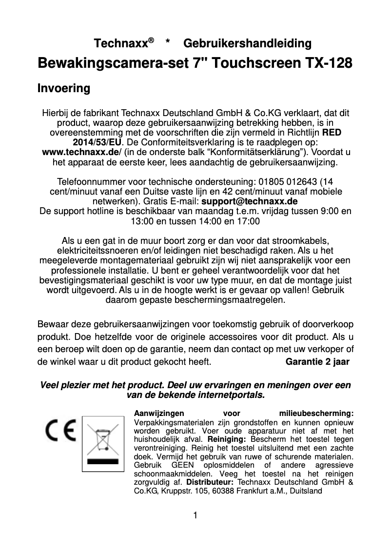 Page 1 de la notice Manuel utilisateur Technaxx TX-128