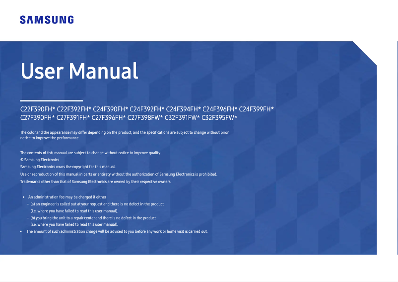 Page 1 de la notice Manuel utilisateur Samsung C24F394FH