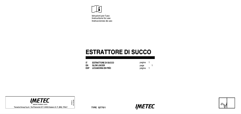 Page 1 de la notice Manuel utilisateur Imetec SuccoVivo SJ4 900