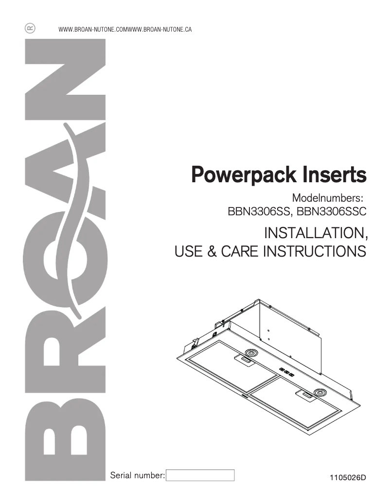 Page 1 de la notice Guide d'installation Broan BBN3306SS