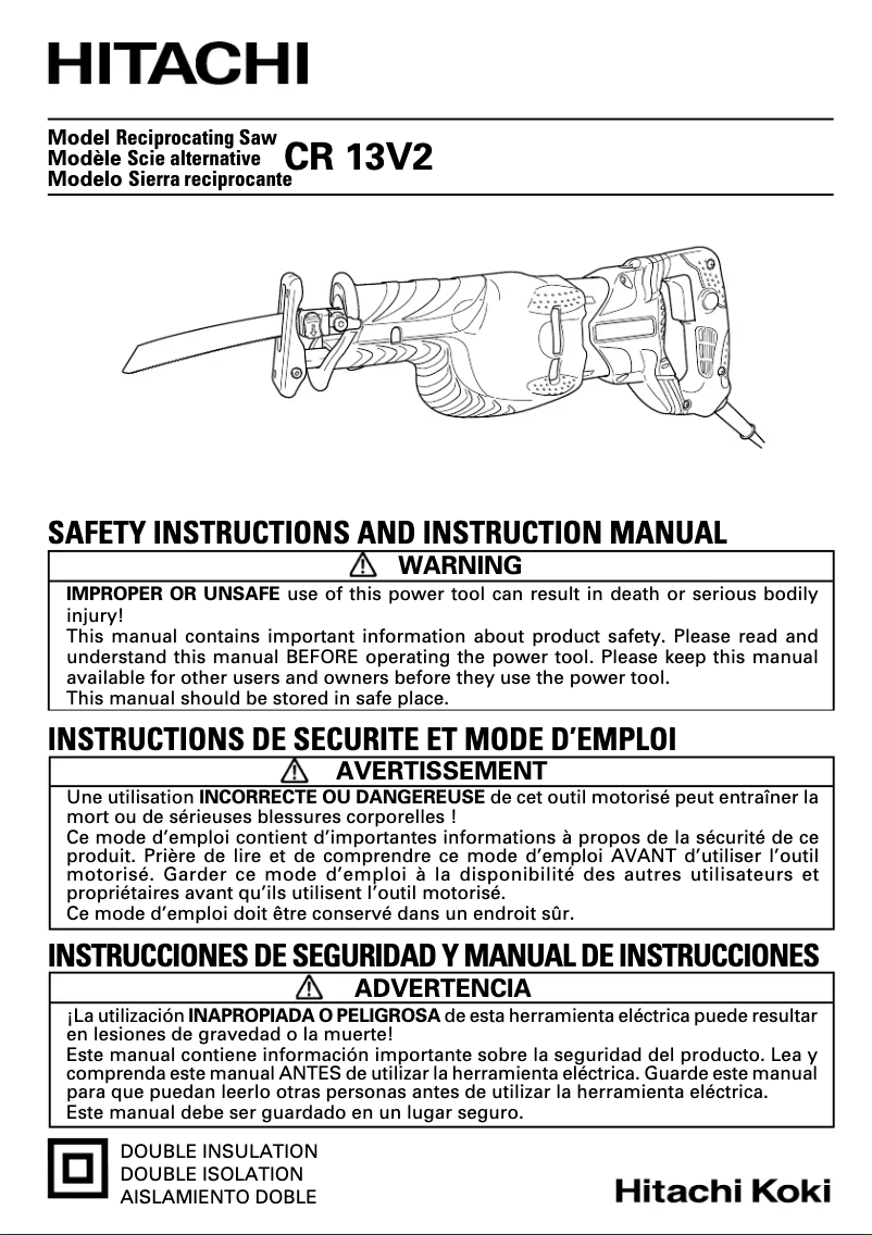 Page 1 de la notice Manuel utilisateur Hitachi CR 13V2