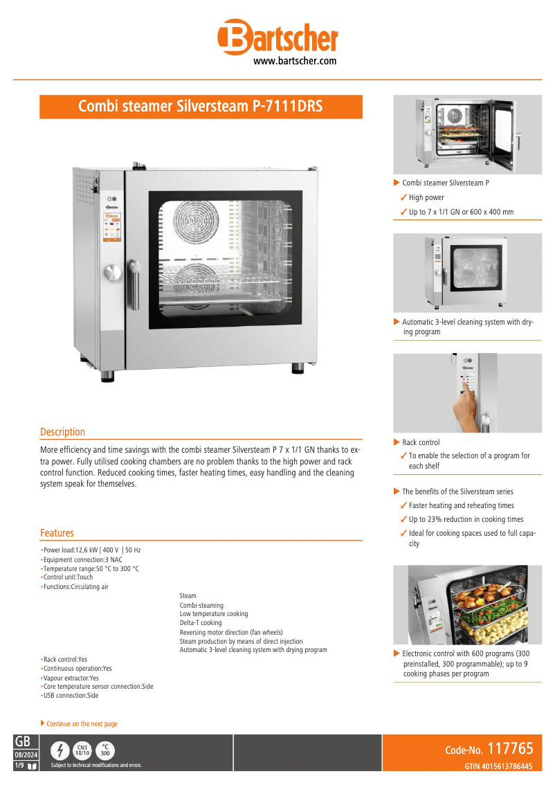Page 1 de la notice Fiche technique Bartscher 117765