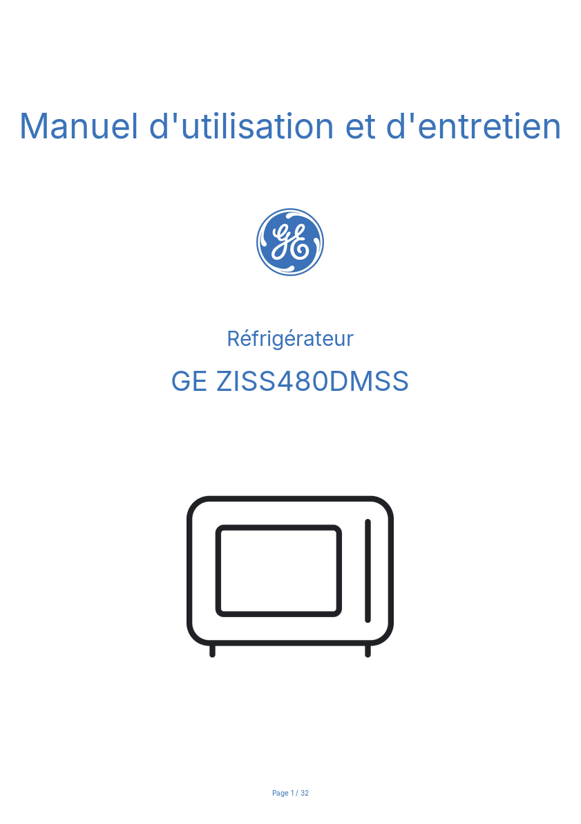 Page n°1 - Manuel d'utilisation et d'entretien GE ZISS480DMSS