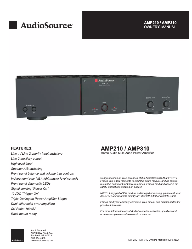Page n°1 - Manuel utilisateur AudioSource AMP310