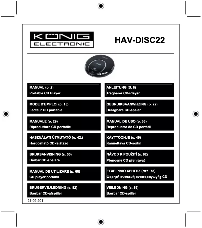 Page n°1 - Manuel utilisateur Konig HAV-DISC22