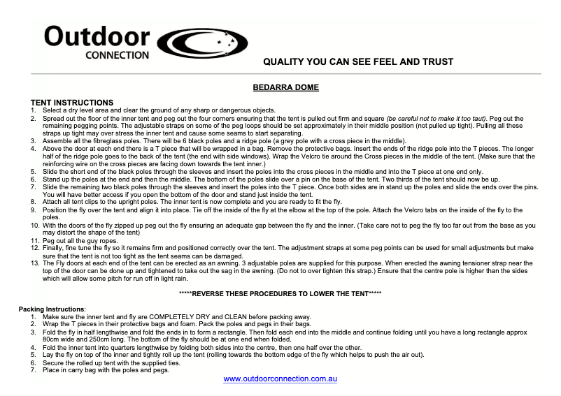 Página 1 del manual Manual de usuario Outdoor Connection Bedarra