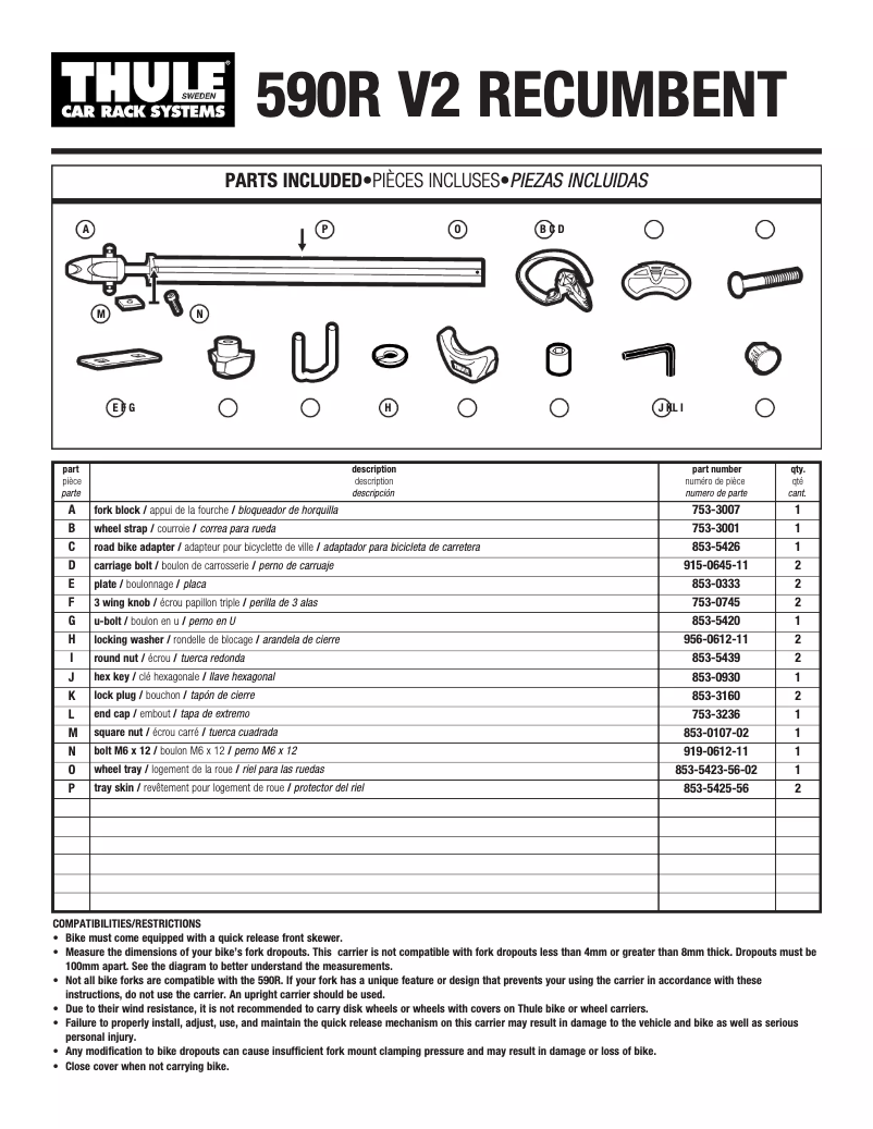 Page 1 de la notice Manuel utilisateur Thule V2 Recumbent 590R