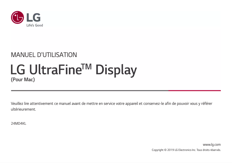 Page 1 de la notice Manuel utilisateur LG UltraFine 24MD4KL-B