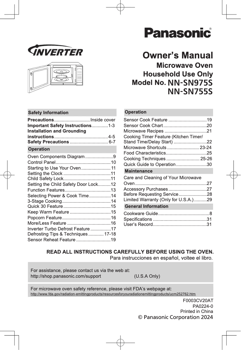 Page n°1 - Manuel utilisateur Panasonic NN-SD975S