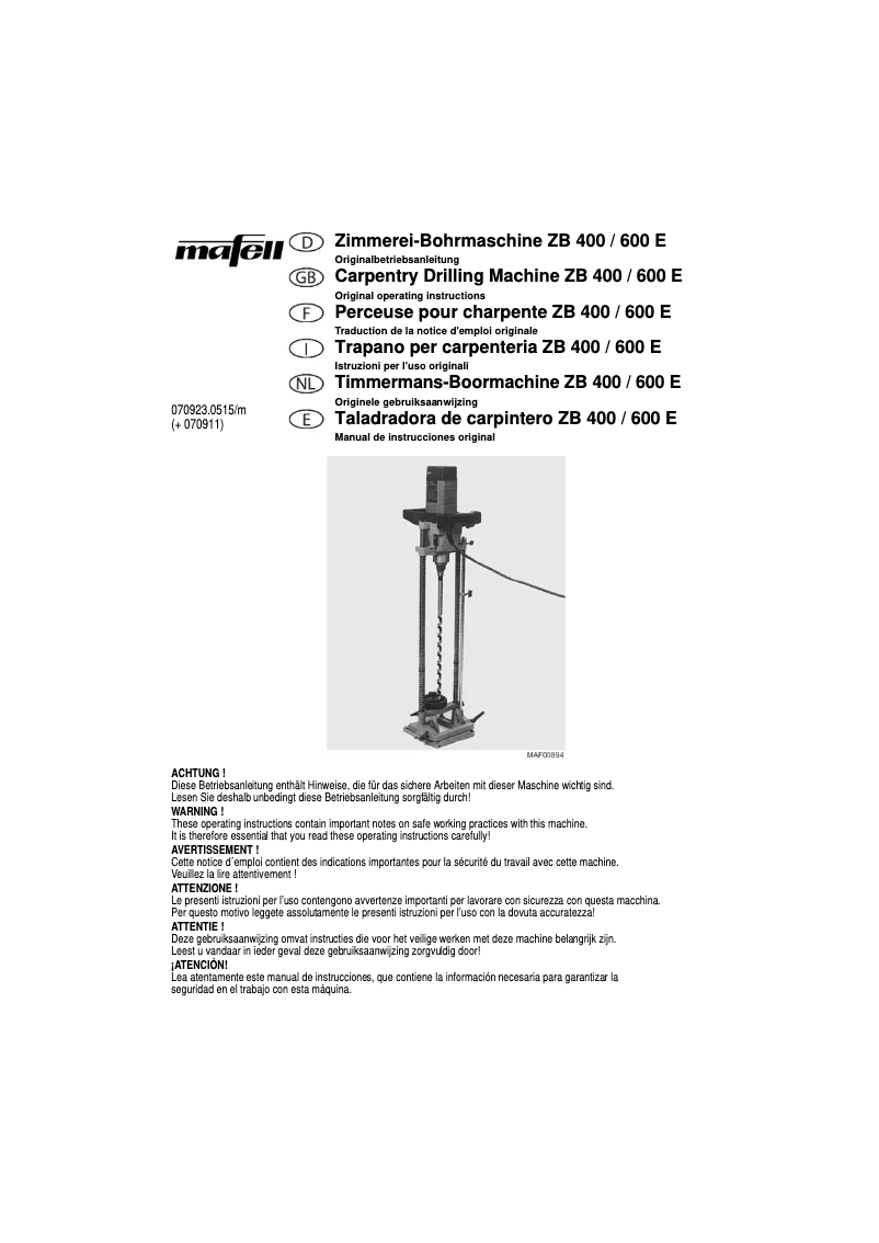 Page n°1 - Manuel utilisateur Mafell ZB 400 E