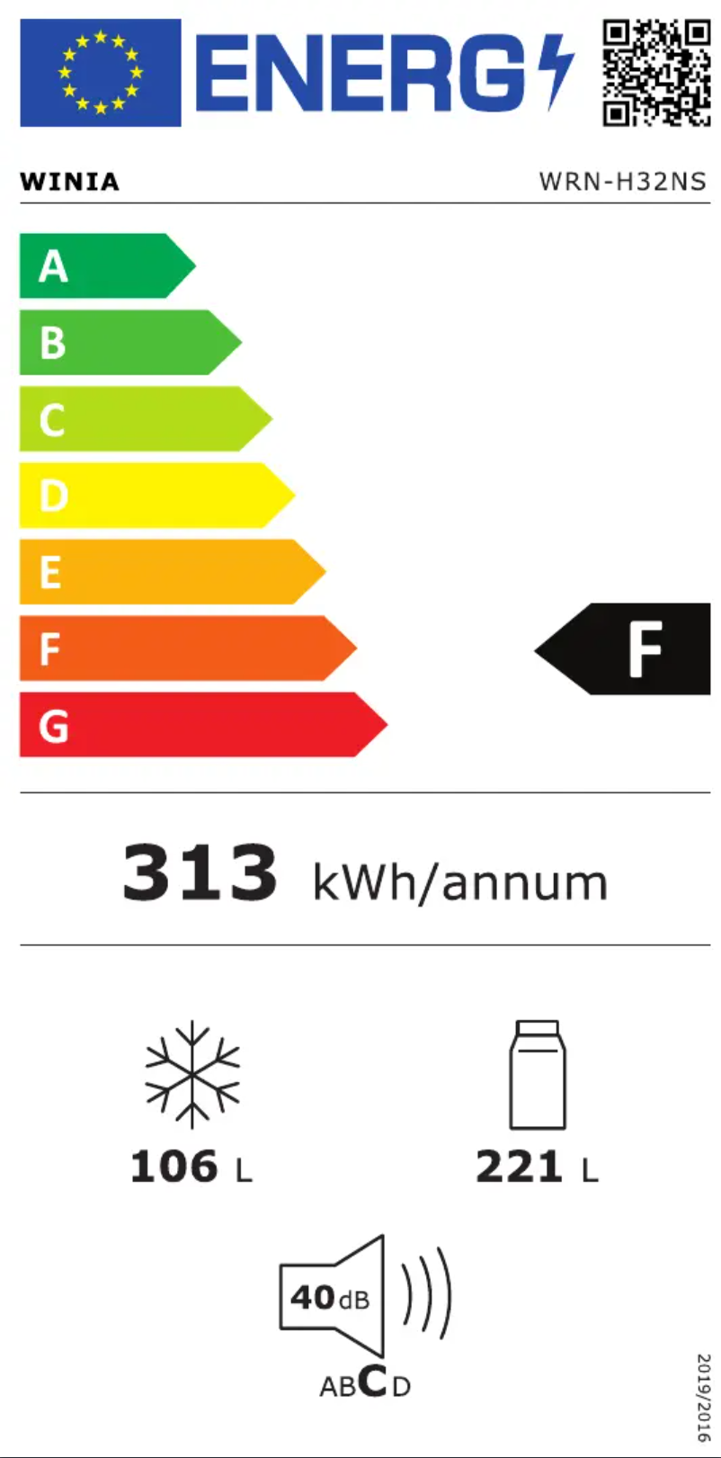 Page 1 of the manual Energy Label Winia WRN-H32NS