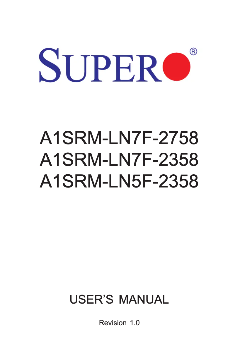Page 1 de la notice Manuel utilisateur Supermicro A1SRM-LN5F-2358