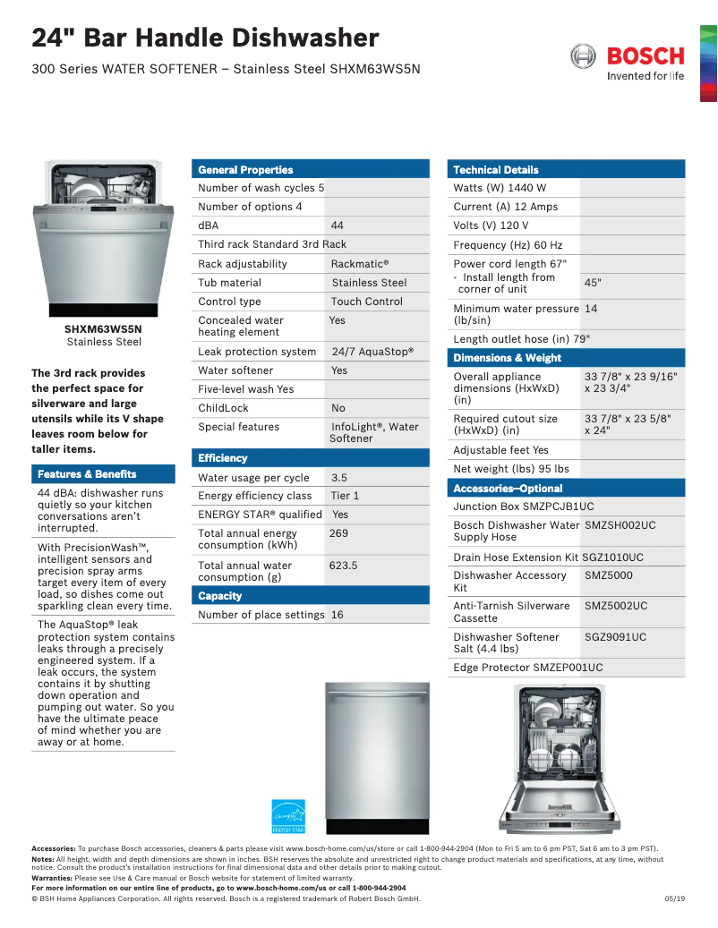 Page 1 of the manual Technical Sheet Bosch SHXM63W55N