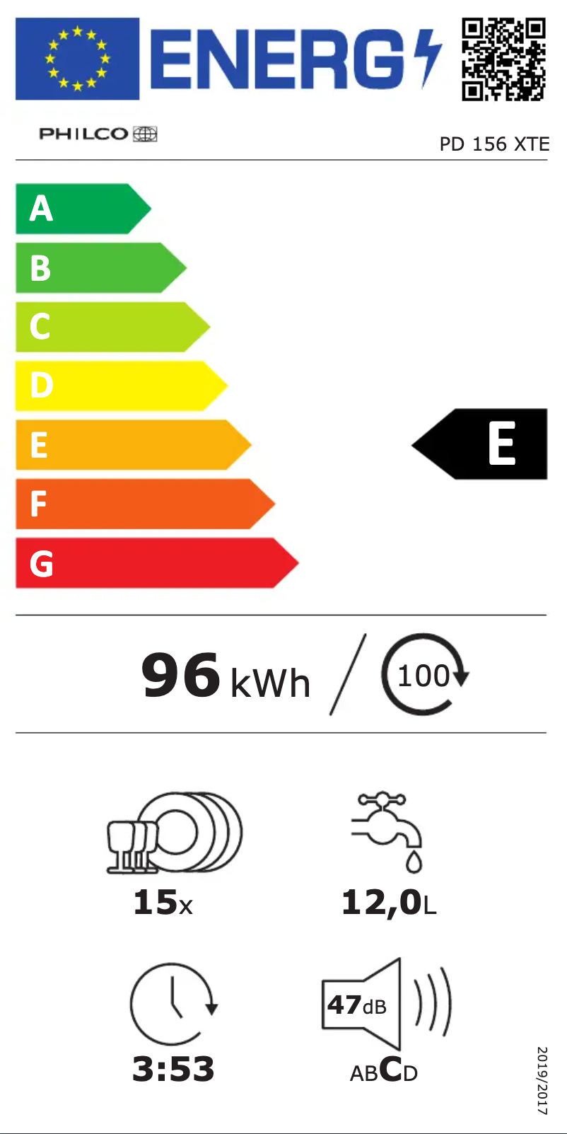 Page n°1 - Label énergétique Philco PD 156 XTE