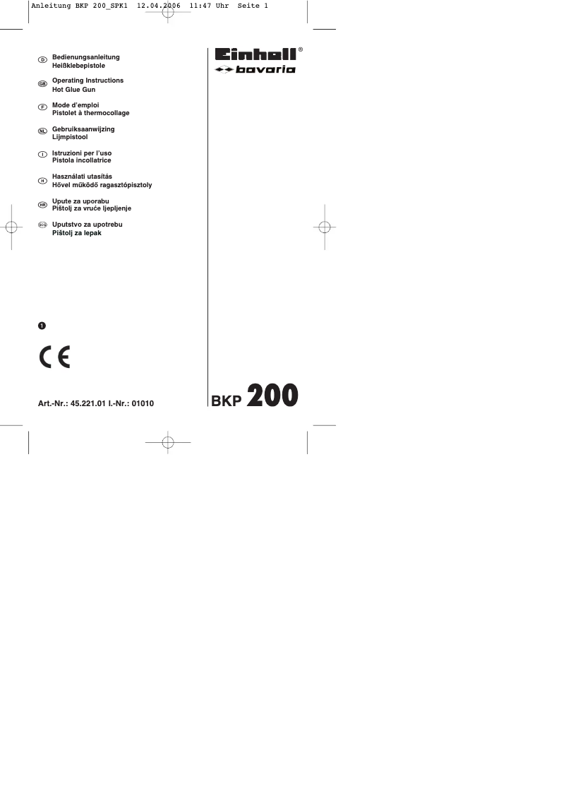 Page n°1 - Manuel utilisateur Bavaria by Einhell BKP 200
