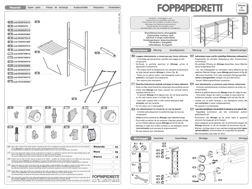 Page 1 de la notice Manuel utilisateur Foppapedretti Allungo