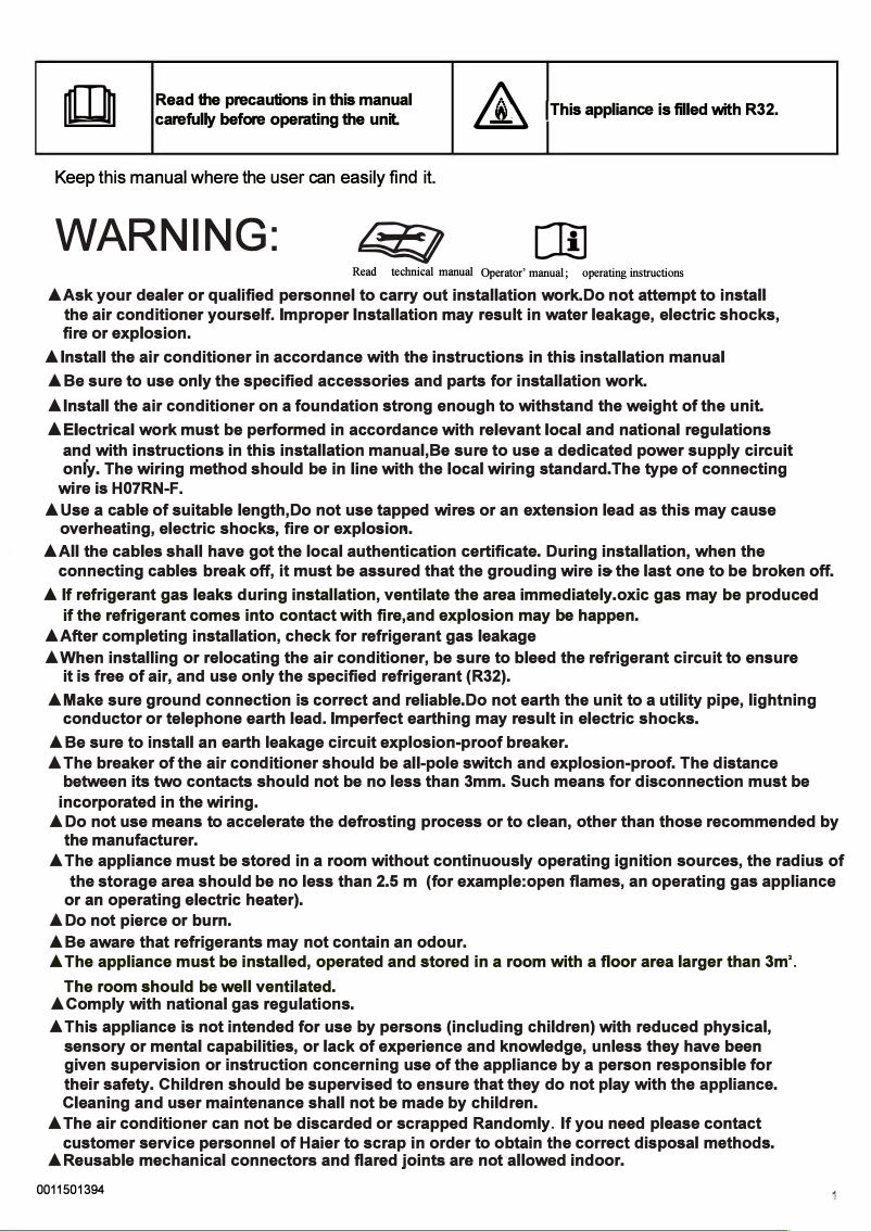 Page 1 de la notice Manuel utilisateur Haier HSU-10LPA21