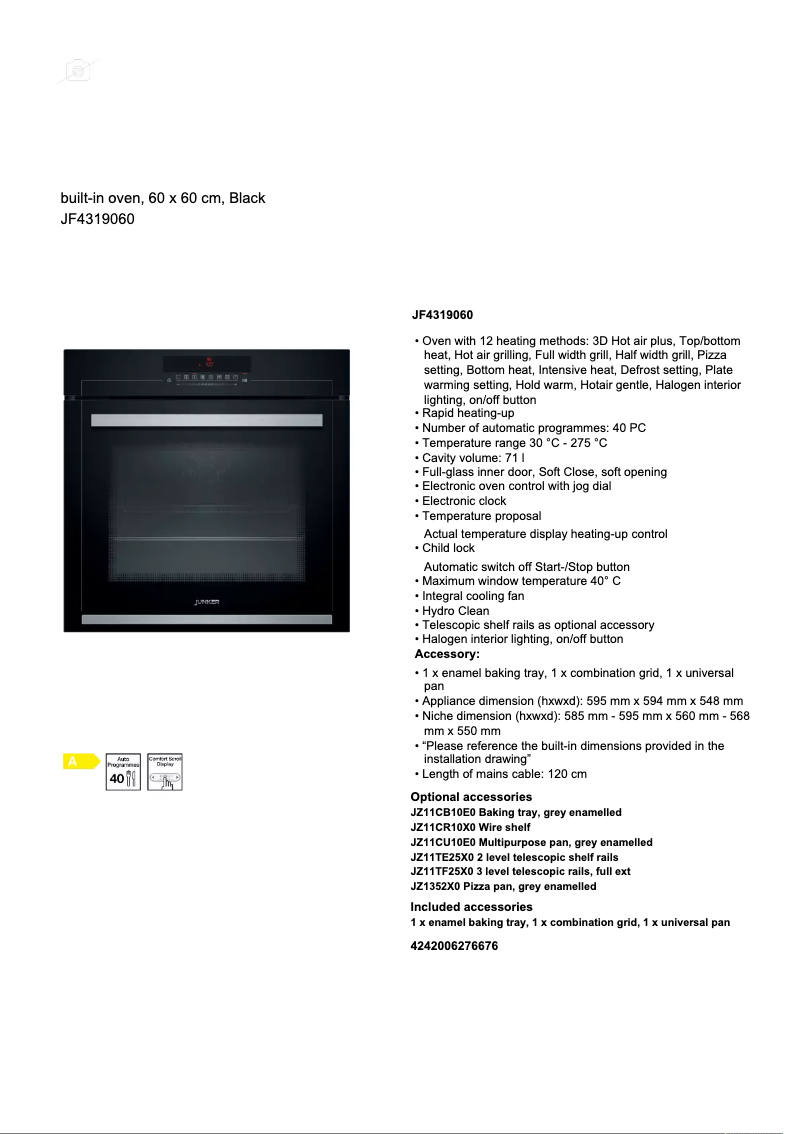 Page 1 de la notice Fiche technique Junker JF4319060