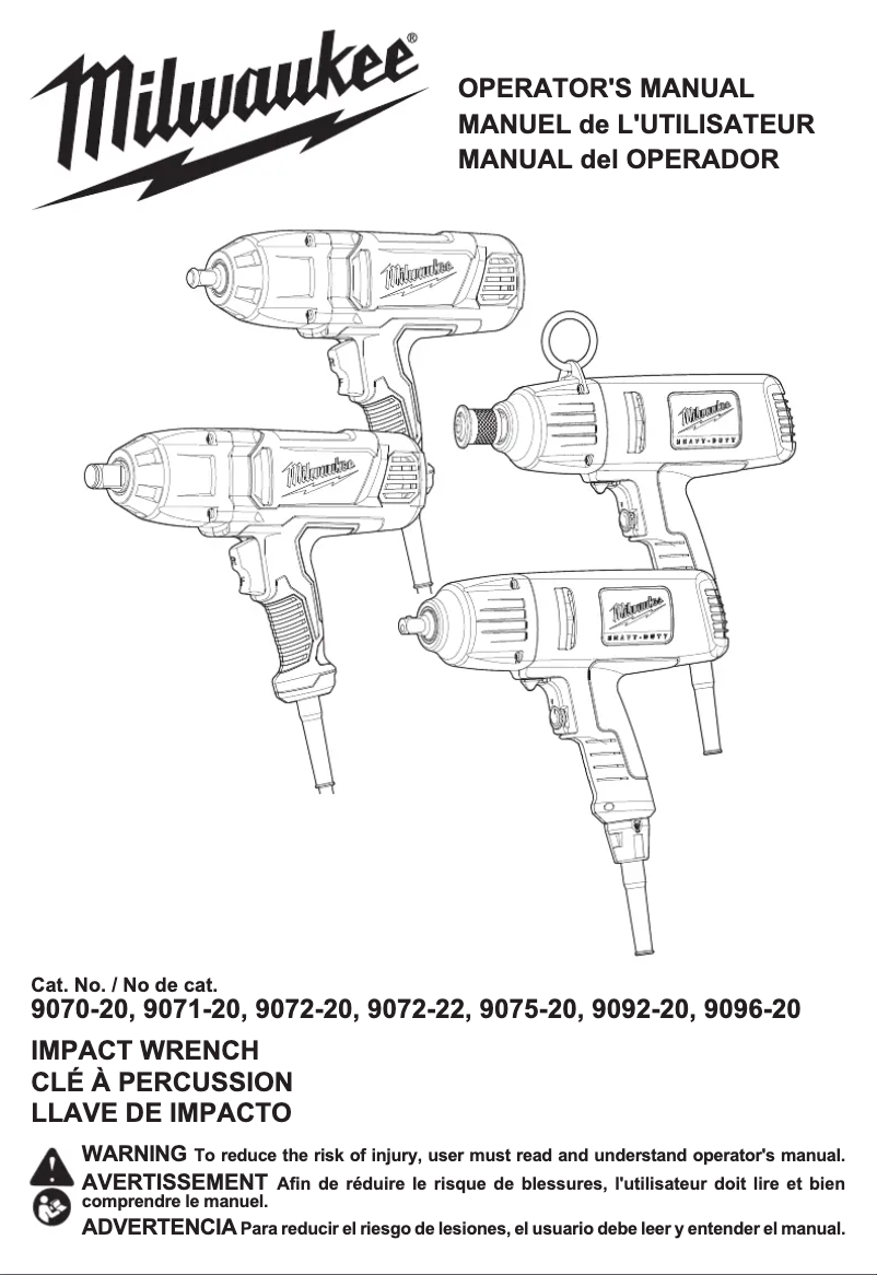 Page 1 de la notice Manuel utilisateur Milwaukee 9072-20