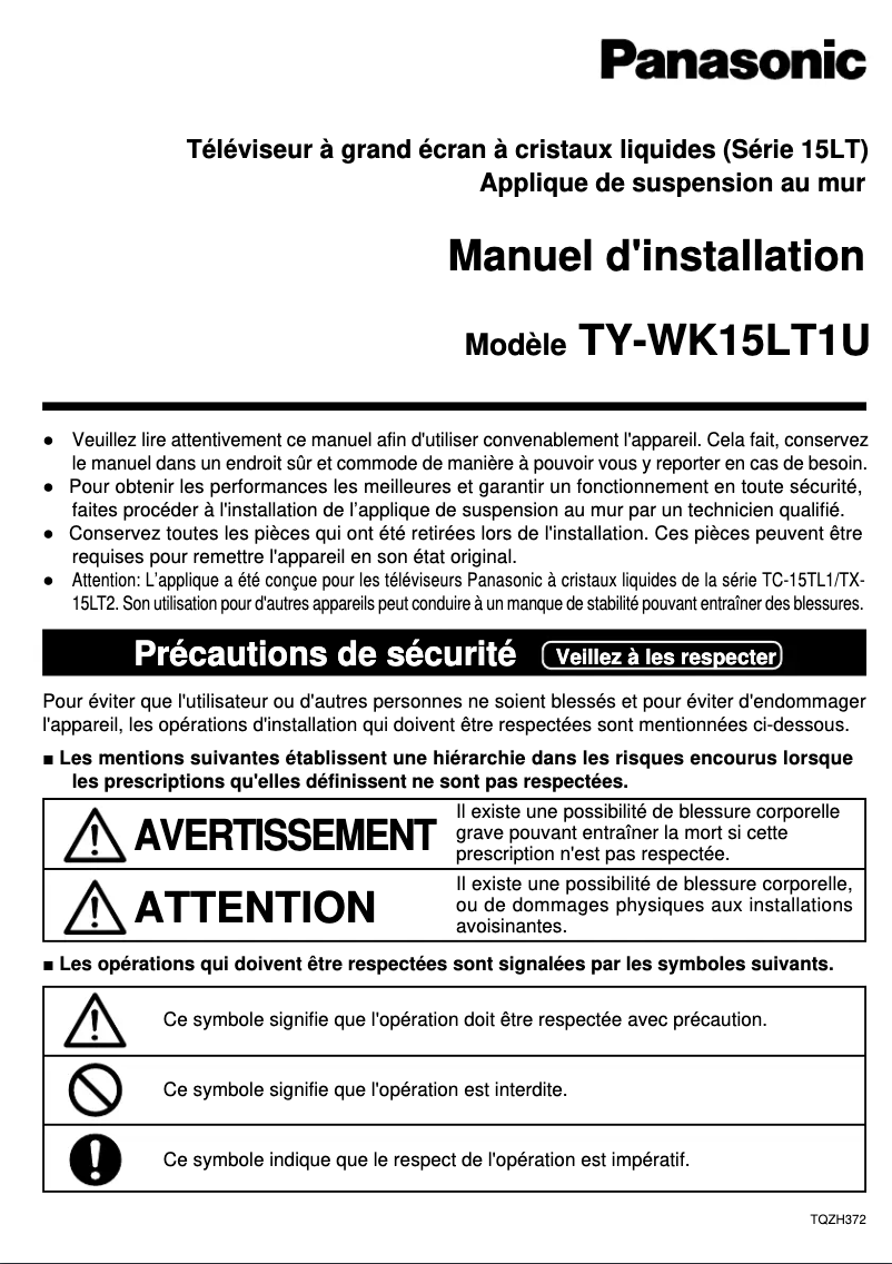 Image de la première page du manuel de l'appareil TY-WK15LT1U