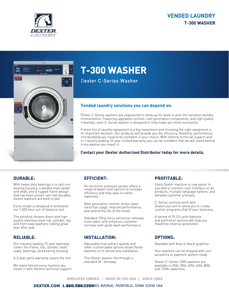 Page n°1 - Fiche technique Dexter Laundry T-300