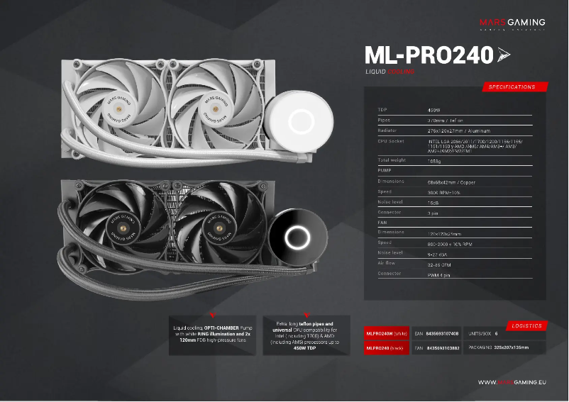 Page 1 de la notice Fiche technique Mars Gaming ML-PRO240