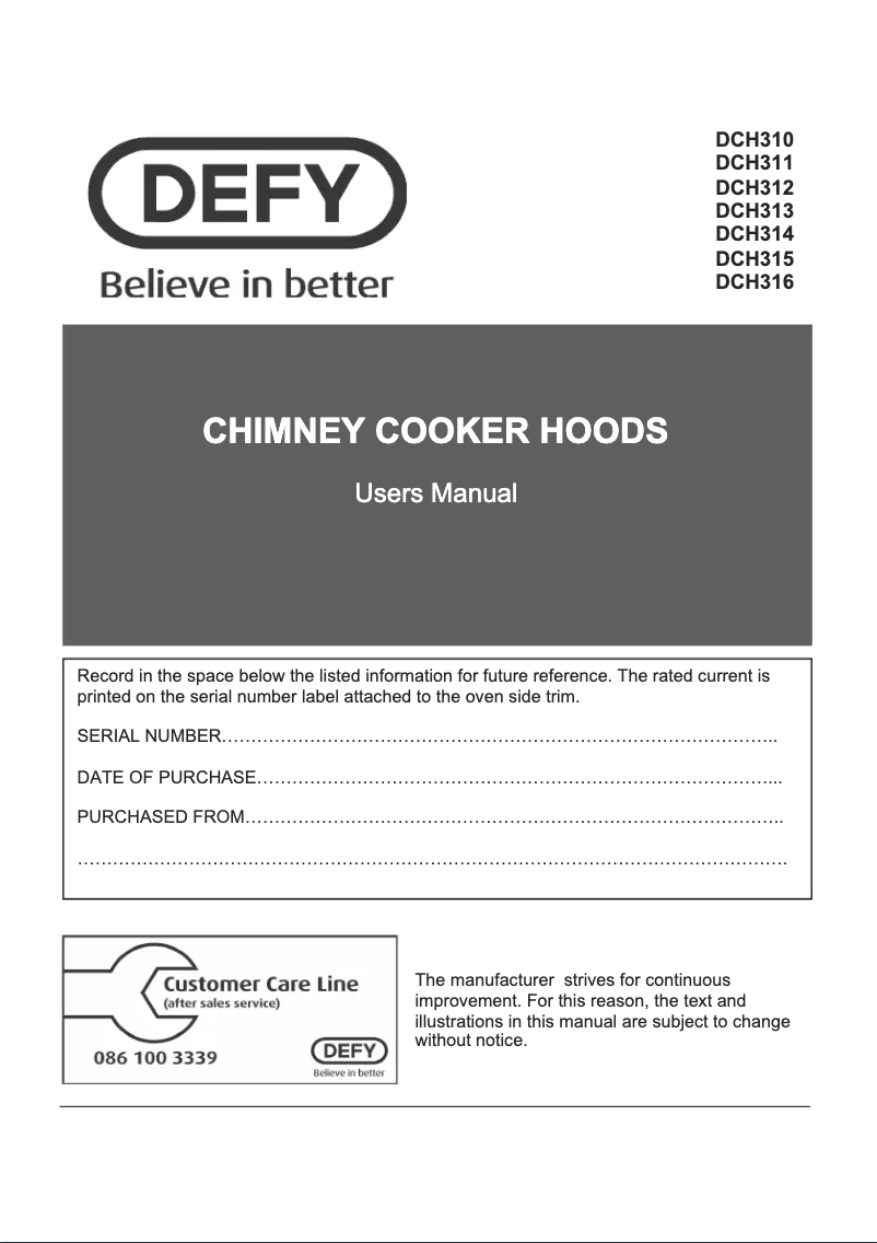 Page 1 de la notice Manuel utilisateur Defy DCH 314