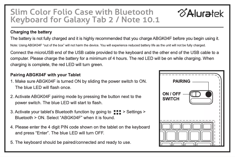 Page 1 de la notice Manuel utilisateur Aluratek ABGK04F