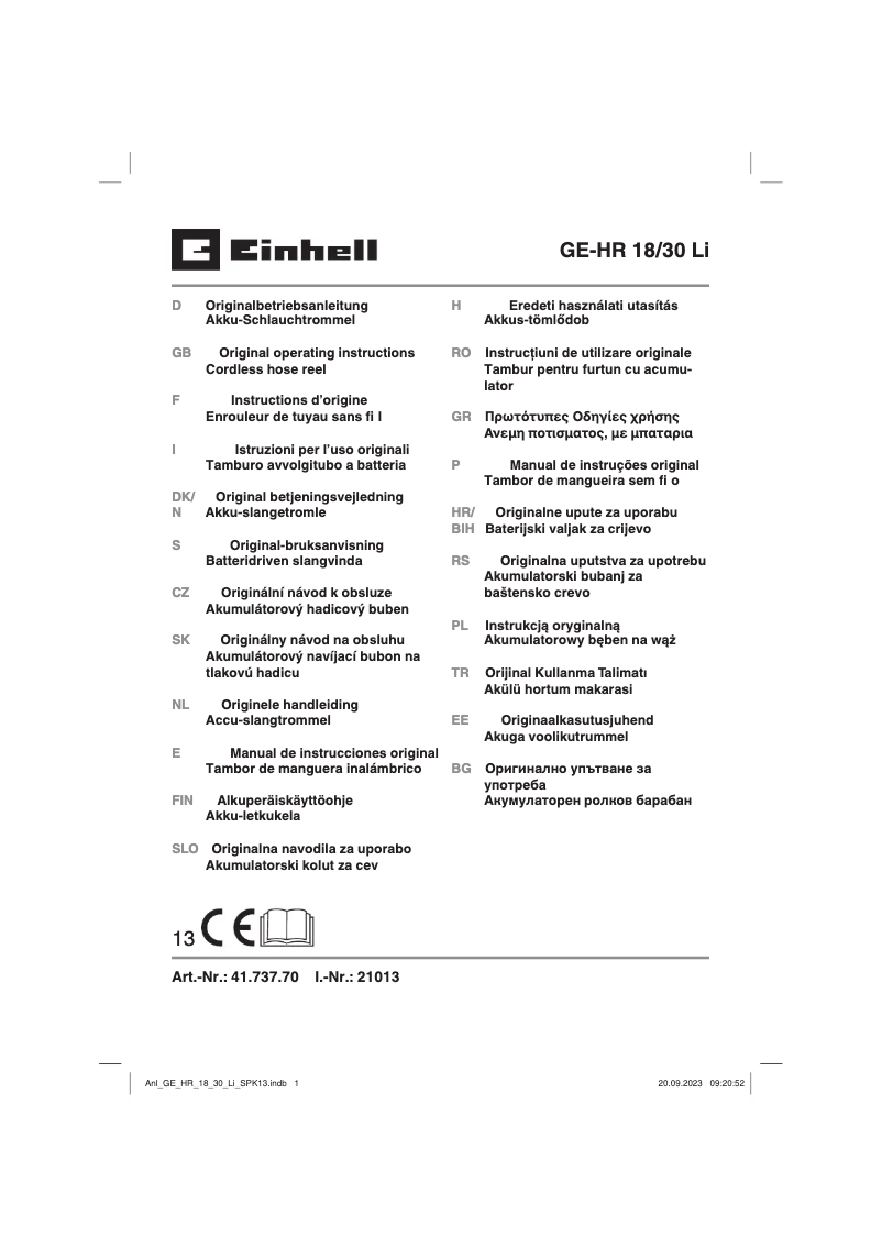 Page n°1 - Manuel utilisateur Einhell GE-HR 18/30 Li