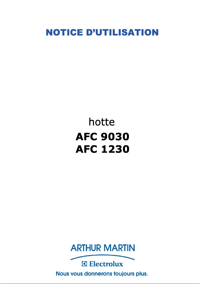 Page 1 de la notice Manuel utilisateur Arthur Martin-Electrolux AFC1230W