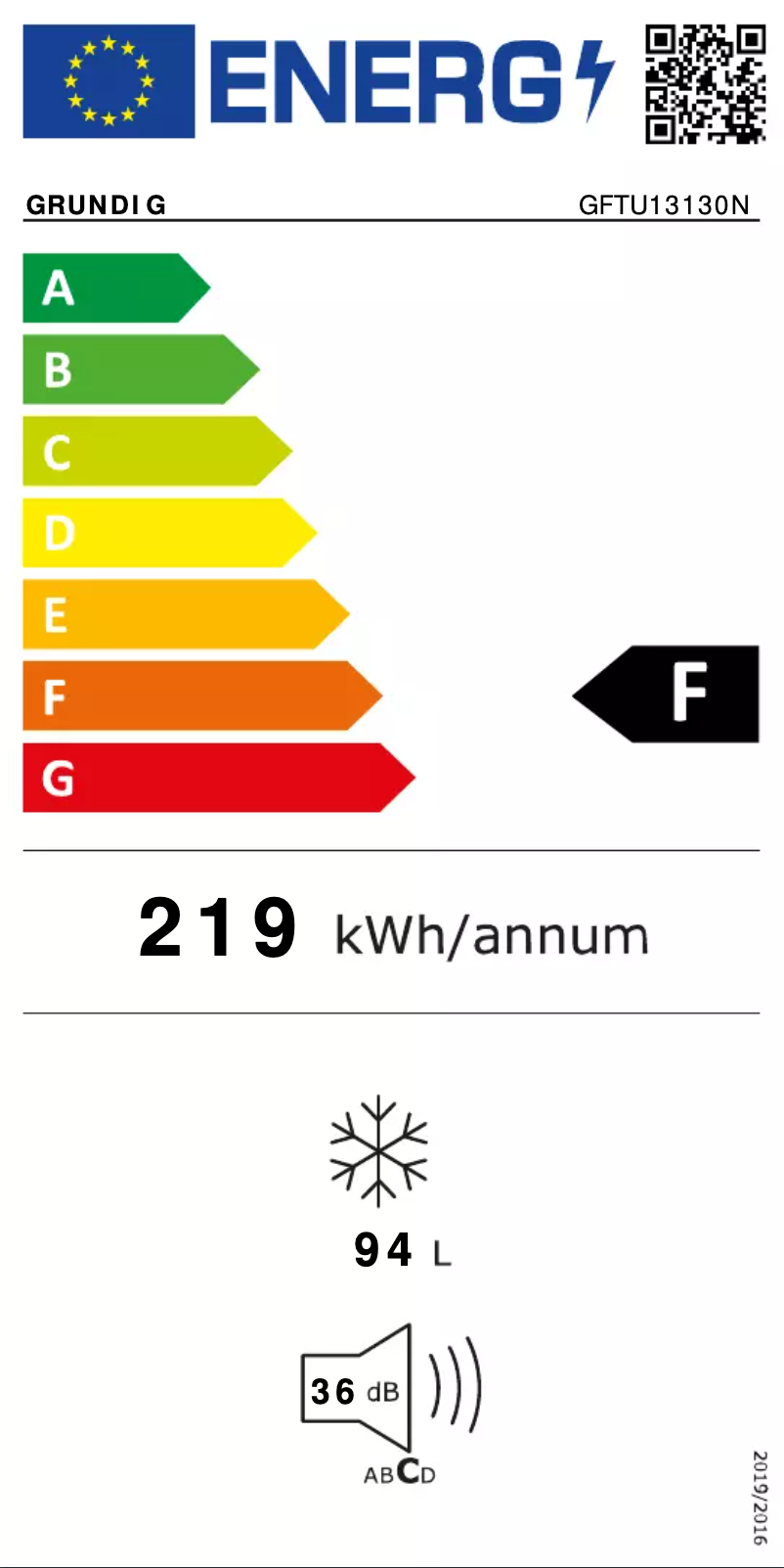 Page 1 de la notice Label énergétique Grundig GFTU13130N